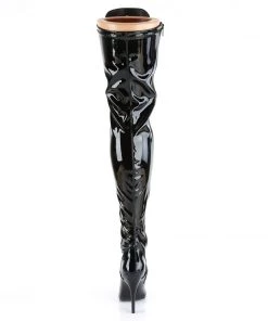 Pleaser Direct Seduce 3024 Black Patent Thigh High Boots