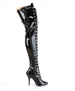 Pleaser Direct Seduce 3024 Black Patent Thigh High Boots