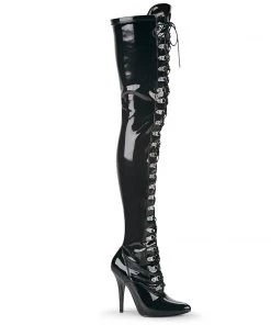 Pleaser Direct Seduce 3024 Black Patent Thigh High Boots