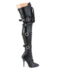 Pleaser Direct Seduce 3028 Black Faux Leather Thigh High Boots