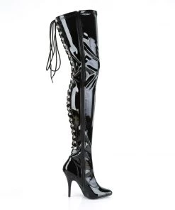 Pleaser Direct Larger Size Shoes Seduce 3063 Black Patent Thigh High Boots