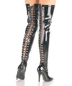 Pleaser Direct Larger Size Shoes Seduce 3063 Black Patent Thigh High Boots