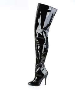 Pleaser Direct Seduce 4010 Black Patent Thigh High Boots