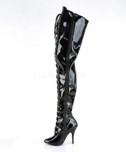 Pleaser Direct Seduce 4026 Black Patent Thigh High Boots Larger Size Shoes