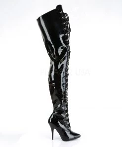 Pleaser Direct Seduce 4026 Black Patent Thigh High Boots Larger Size Shoes