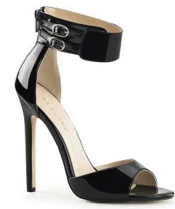 Pleaser Direct Larger Size Shoes Sexy 19 Black Patent Wide Ankle Strap Sandals
