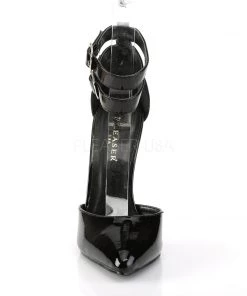 Pleaser Direct Larger Size Shoes Sexy 36 Black Patent Pointed Stiletto With Ankle Strap