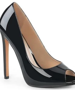Pleaser Direct Sexy 42 Black Patent Peep Toe Pumps