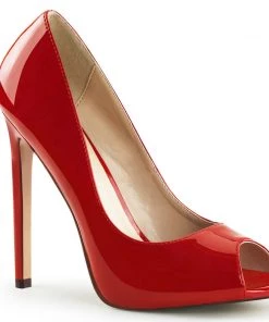 Pleaser Direct Sexy 42 Red Patent Peep Toe Pumps Larger Size Shoes