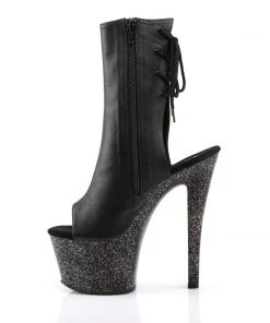 Pleaser Direct Sky 1018MG Black Matte Glitter Ankle Boots 7 Pleaser Direct Sky 1018MG Black Matte Glitter Ankle Boots