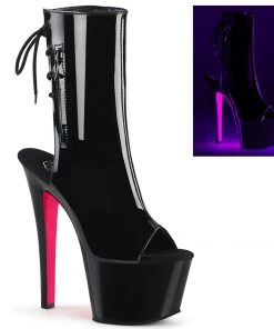 Pleaser Direct Sky 1018TT Black Patent & Neon Pink Ankle Boots
