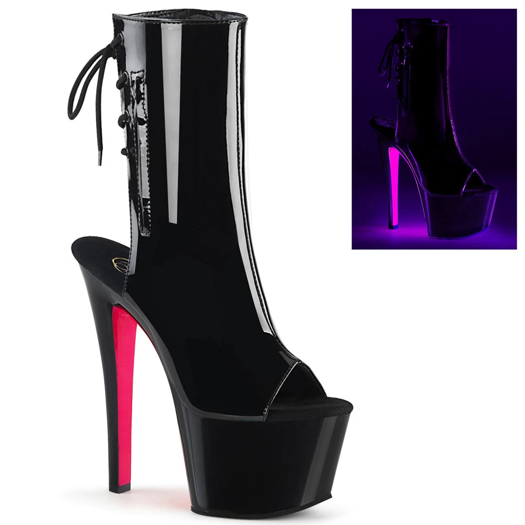 Pleaser Direct Sky 1018TT Black Patent & Neon Pink Ankle Boots 1 Pleaser Direct Sky 1018TT Black Patent & Neon Pink Ankle Boots