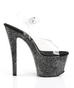 Pleaser Direct Sky 308MG Black Glitter Platforms Larger Size Shoes