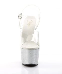 Pleaser Direct Larger Size Shoes Sky 308MG Silver Glitter Platforms