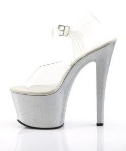 Pleaser Direct Larger Size Shoes Sky 308MG Silver Glitter Platforms