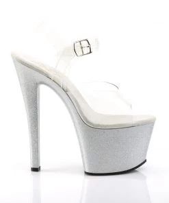 Pleaser Direct Larger Size Shoes Sky 308MG Silver Glitter Platforms