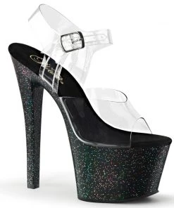Pleaser Direct Sky 308MG Black Glitter Platforms Larger Size Shoes