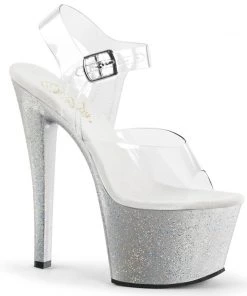 Pleaser Direct Larger Size Shoes Sky 308MG Silver Glitter Platforms