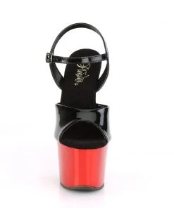 Pleaser Direct Larger Size Shoes Sky 309 Black Patent And Red Chrome Platforms