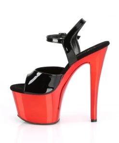 Pleaser Direct Larger Size Shoes Sky 309 Black Patent And Red Chrome Platforms