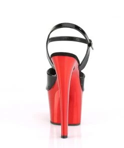 Pleaser Direct Larger Size Shoes Sky 309 Black Patent And Red Chrome Platforms