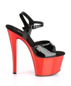 Pleaser Direct Larger Size Shoes Sky 309 Black Patent And Red Chrome Platforms