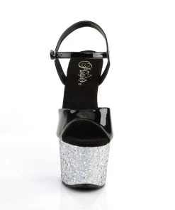 Pleaser Direct Glitter Shoes Sky 309LG Silver Glitter Platforms