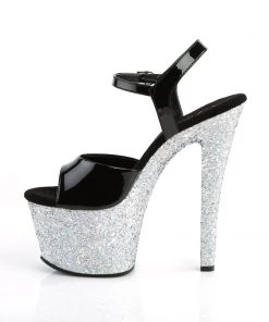 Pleaser Direct Glitter Shoes Sky 309LG Silver Glitter Platforms