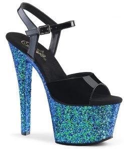 Pleaser Direct Sky 309LG Blue Glitter Platforms Glitter Shoes