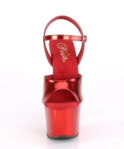 Pleaser Direct Glitter Shoes Sky 309TTG Red Chrome Platforms