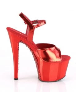 Pleaser Direct Glitter Shoes Sky 309TTG Red Chrome Platforms