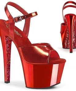 Pleaser Direct Glitter Shoes Sky 309TTG Red Chrome Platforms