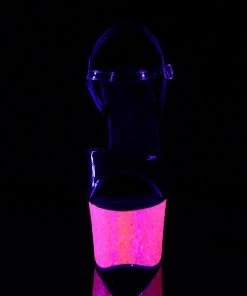 Pleaser Direct Glitter Shoes Sky 309UVLG Neon Pink Glitter Platforms