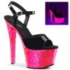 Pleaser Direct Glitter Shoes Sky 309UVLG Neon Pink Glitter Platforms