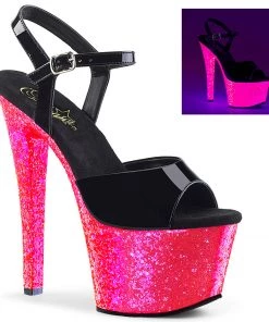 Pleaser Direct Glitter Shoes Sky 309UVLG Neon Pink Glitter Platforms