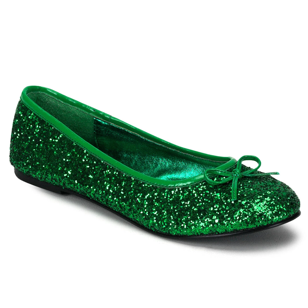 Pleaser Direct Star 16G Green Glitter Ballet Flats 1 Pleaser Direct Star 16G Green Glitter Ballet Flats