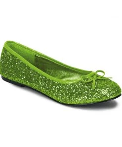 Pleaser Direct Star 16G Lime Green Glitter Ballet Flats