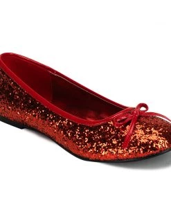 Pleaser Direct Larger Size Shoes Star 16G Red Glitter Ballet Flats