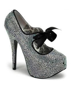 Pleaser Direct Teeze 04R Black Satin And Iridescent Rhinestone Heels