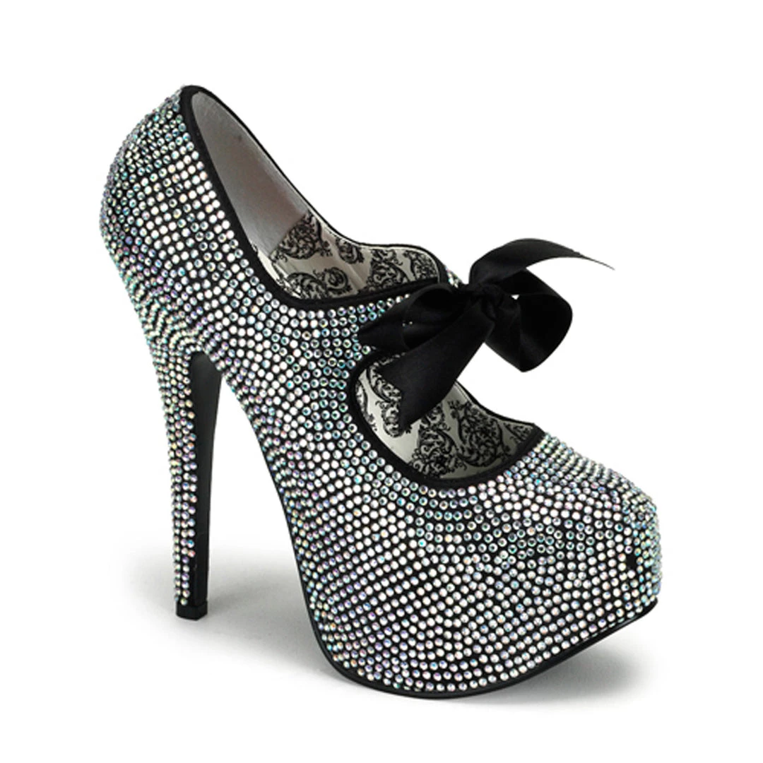 Pleaser Direct Teeze 04R Black Satin And Iridescent Rhinestone Heels 1 Pleaser Direct Teeze 04R Black Satin And Iridescent Rhinestone Heels