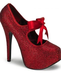 Pleaser Direct Teeze 04R Red Rhinestone Platform Heels
