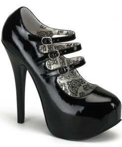 Pleaser Direct Larger Size Shoes Teeze 05 Black Patent Strappy Platforms
