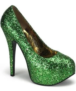 Pleaser Direct Larger Size Shoes Teeze 06G Green Glitter Platforms