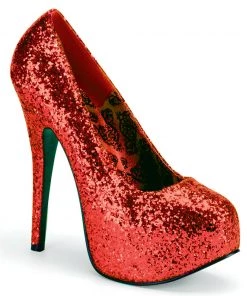 Pleaser Direct Teeze 06GW Wide Fitting Red Glitter Platforms Larger Size Shoes