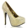 Pleaser Direct Teeze 06R Gold Rhinestone Platform Heels Larger Size Shoes