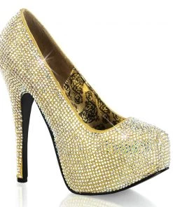 Pleaser Direct Teeze 06R Gold Rhinestone Platform Heels Larger Size Shoes