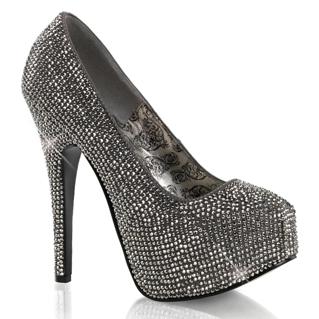Pleaser Direct Larger Size Shoes Teeze 06R Pewter Rhinestone Platform Heels 1 Pleaser Direct Larger Size Shoes Teeze 06R Pewter Rhinestone Platform Heels