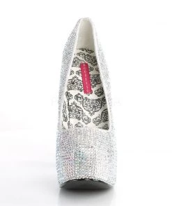 Pleaser Direct Teeze 06R Silver & Iridescent Rhinestone Platform Heels Larger Size Shoes