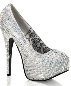 Pleaser Direct Teeze 06R Silver & Iridescent Rhinestone Platform Heels Larger Size Shoes