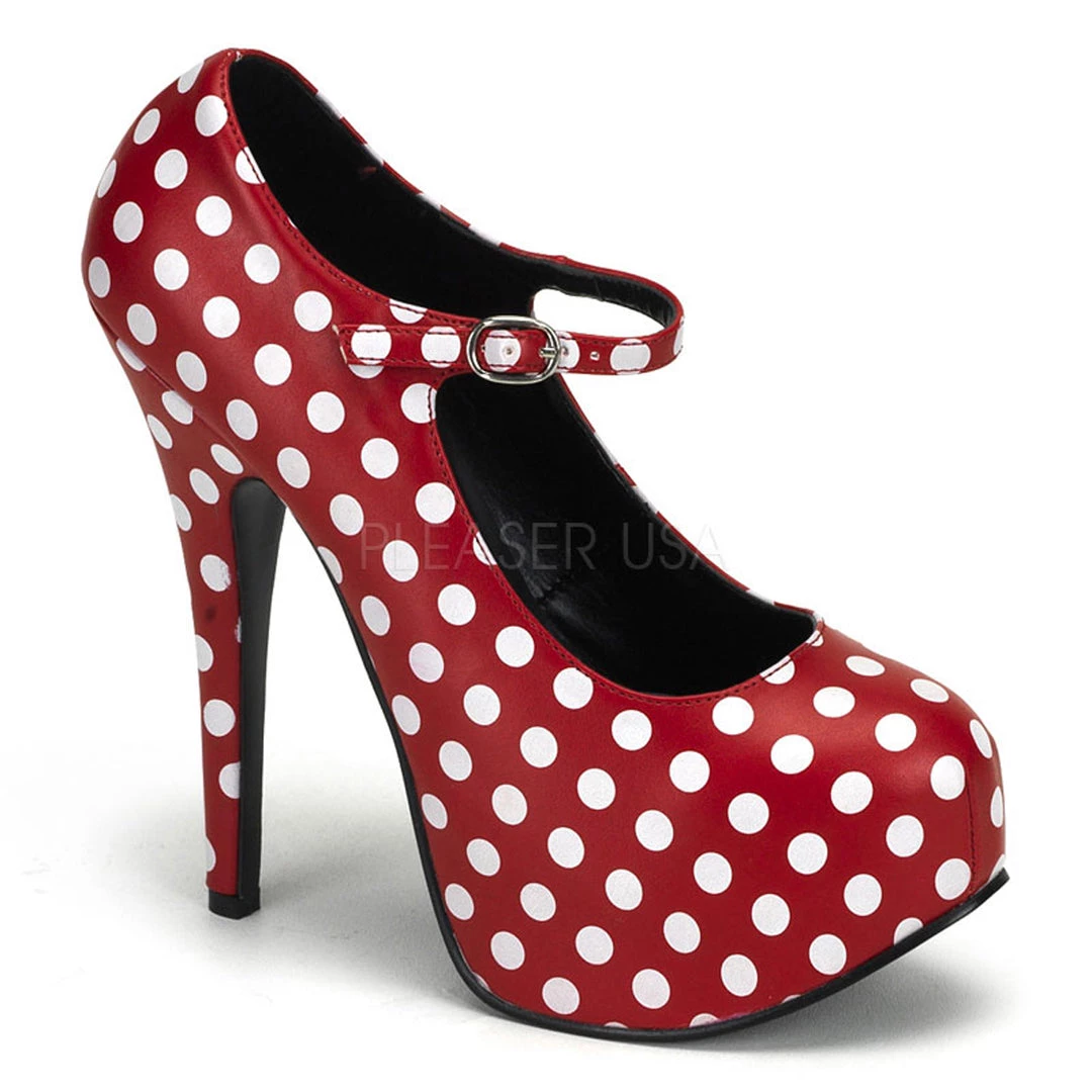 Pleaser Direct Teeze 08 Red & White Polka Dot Platforms 1 Pleaser Direct Teeze 08 Red & White Polka Dot Platforms